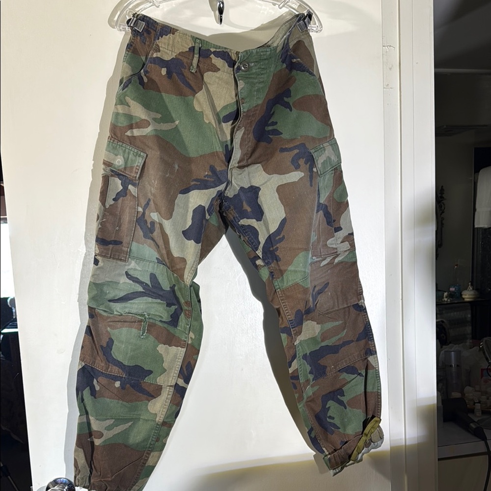 Winfield Combat Camouflage Women/Men Button Fly Distressed Cargo Pants